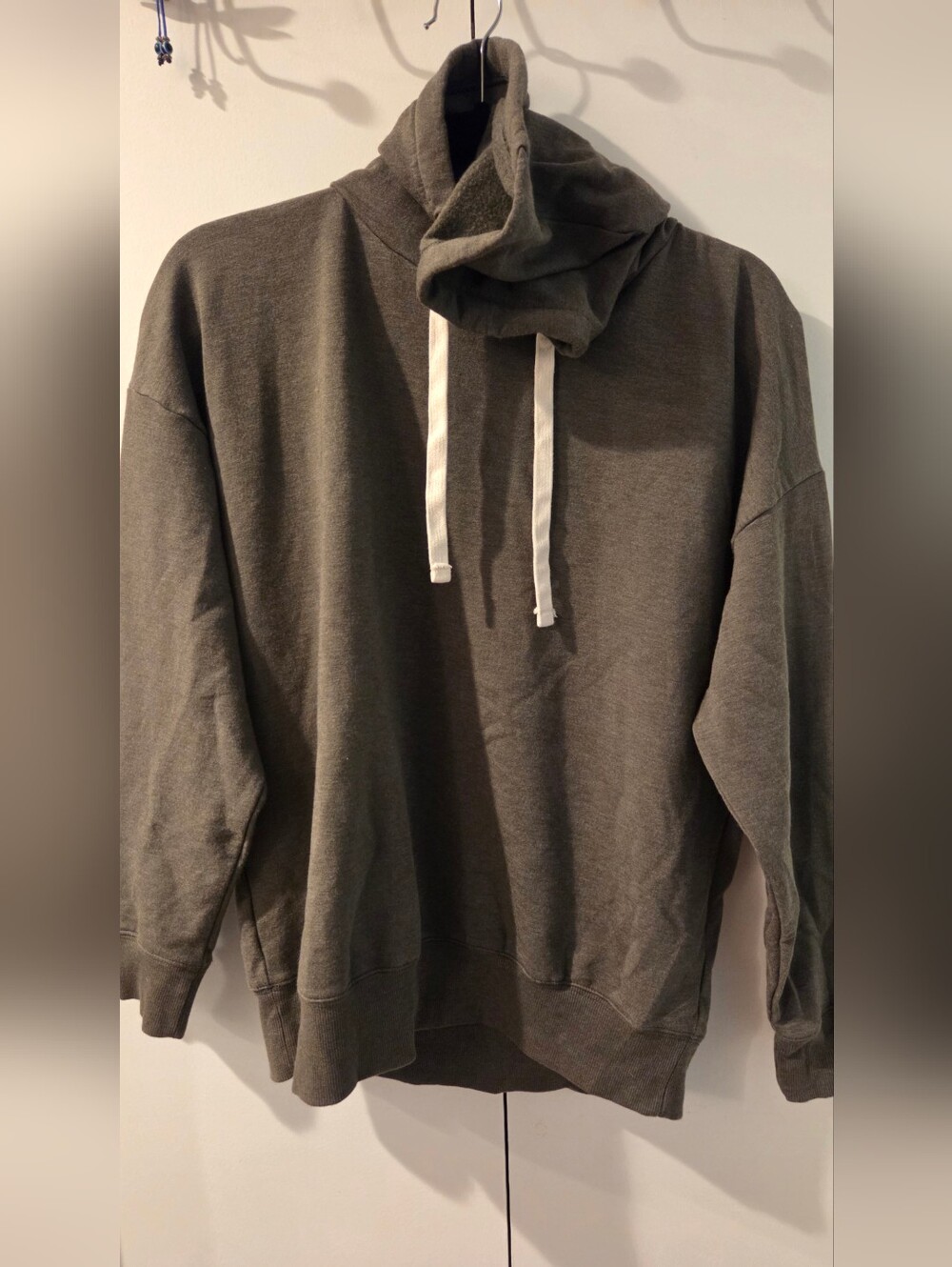 Cozy Olive Green Drawstring Funnel Neck Sweatshirt